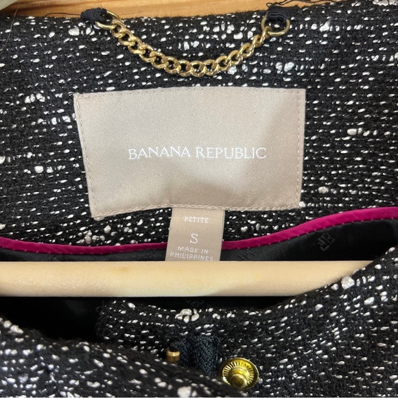 Banana Republic Black Tweed Longline Jacket Petite Small PS Swing Collarless B87 - Picture 7 of 16